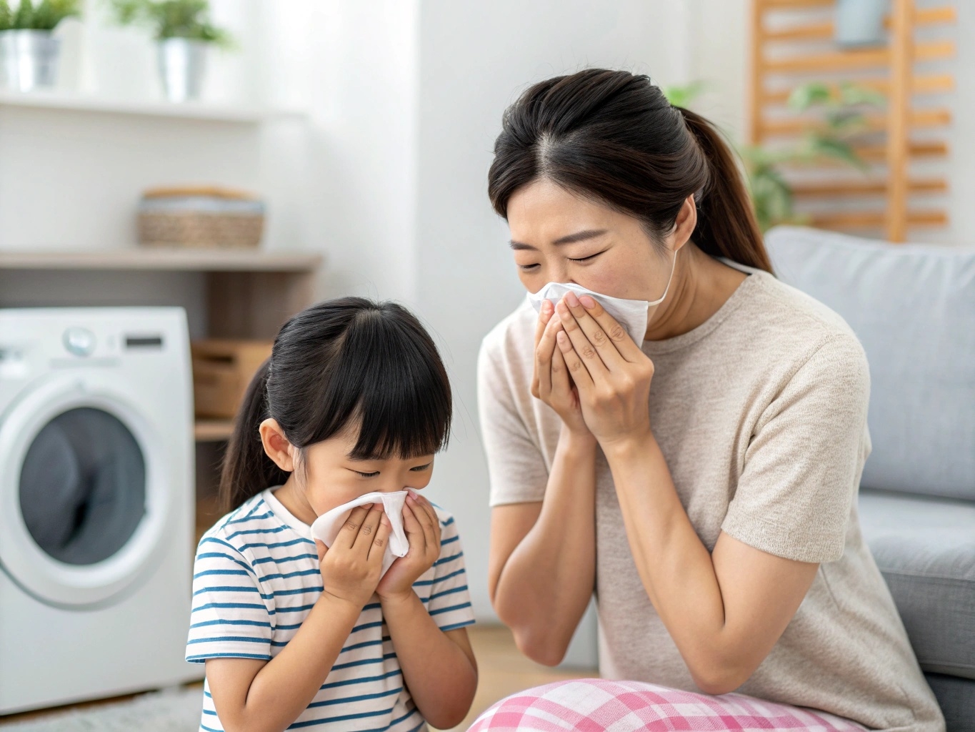 냄새로 인해 불편해하는 한국 가족